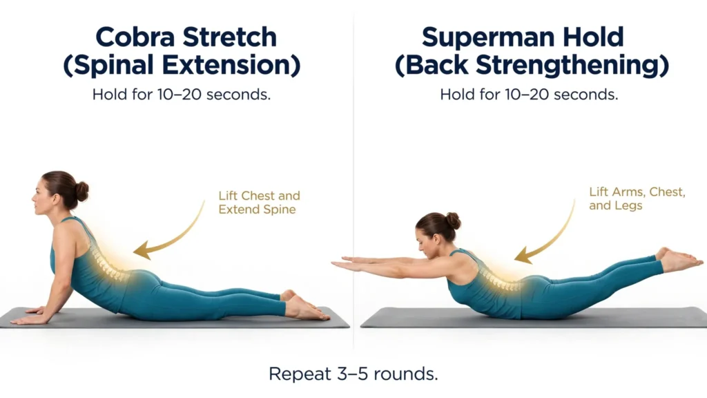 Cobra and Superman spinal extension height exercise infographic Image