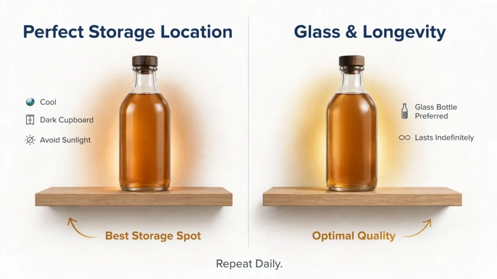 Two panel infographic showing ideal ACV storage tips Image