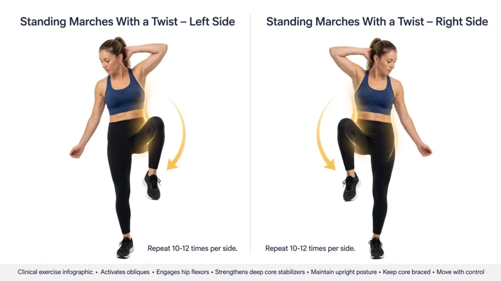 Standing Marches With a Twist core exercise infographic Image