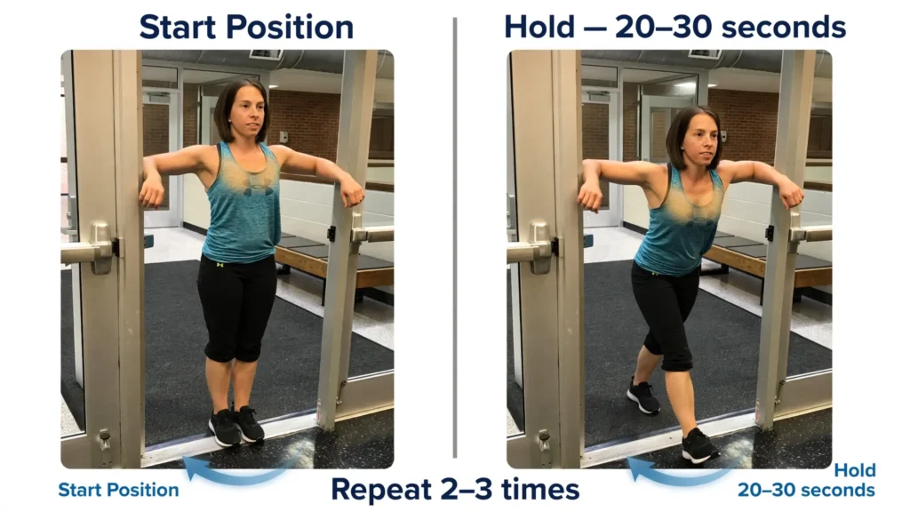 Doorway chest stretch start and hold position Image