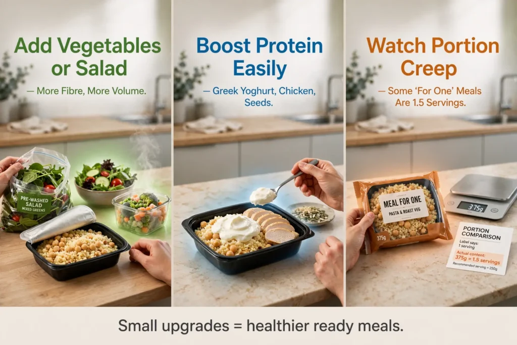Healthy ready meal upgrades veggies, protein, portion check Image