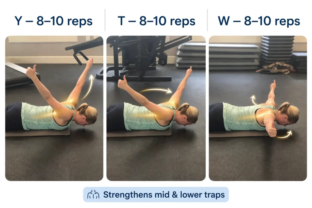Prone Y‑T‑W raises showing Y, T, and W positions Image