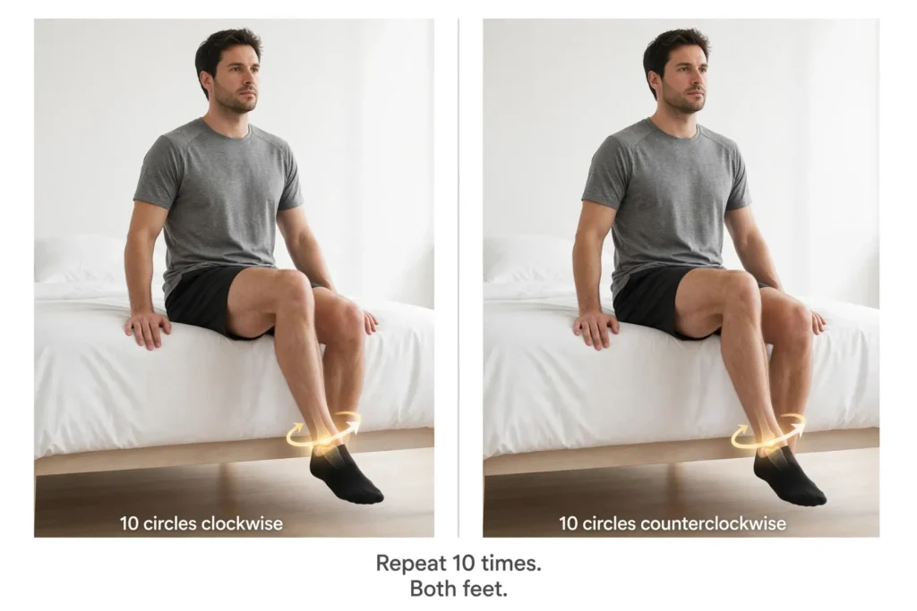 Seated ankle circles shown in two panels, rotating clockwise and counterclockwise Image