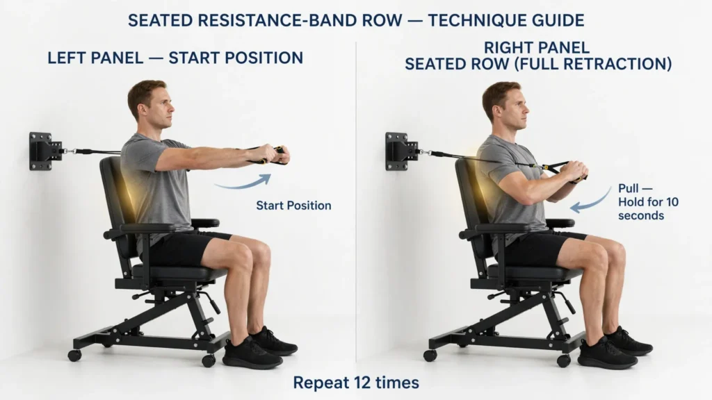 Seated band row start and pull position Image