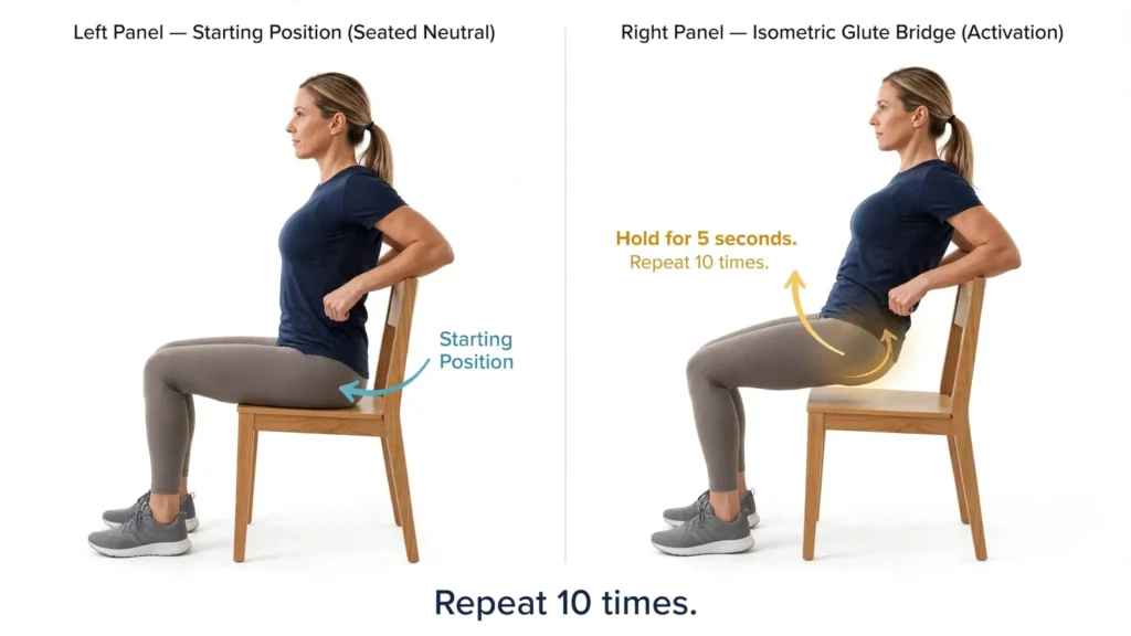 Seated isometric glute bridge demo Image