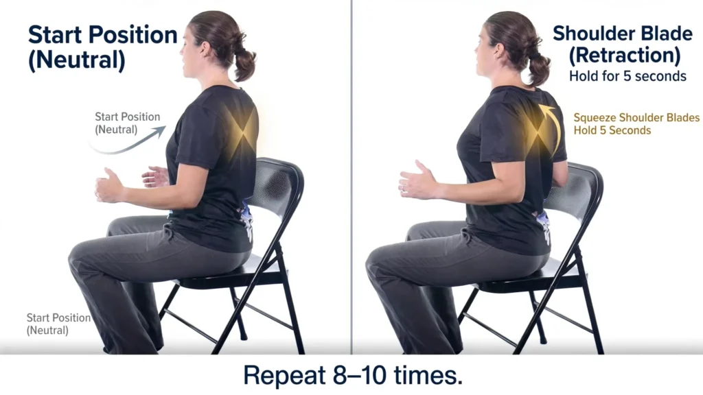 Seated shoulder blade squeeze exercise Image