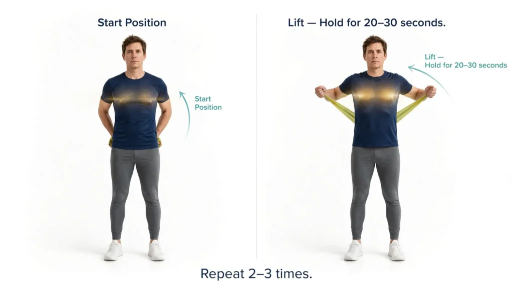 Standing chest opener stretch start and lift position Image
