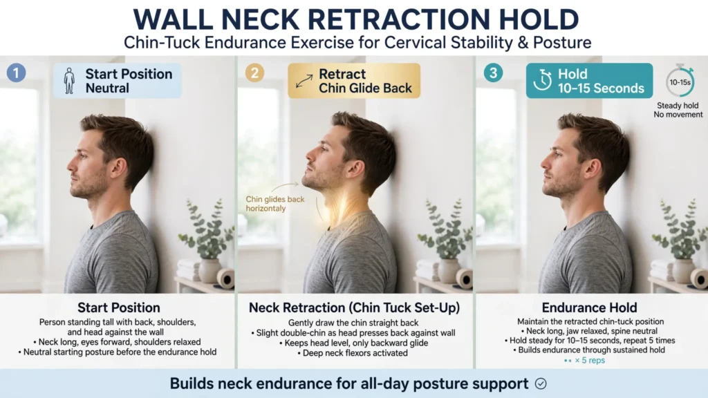 Wall neck retraction hold in three steps: start, retract, hold Image