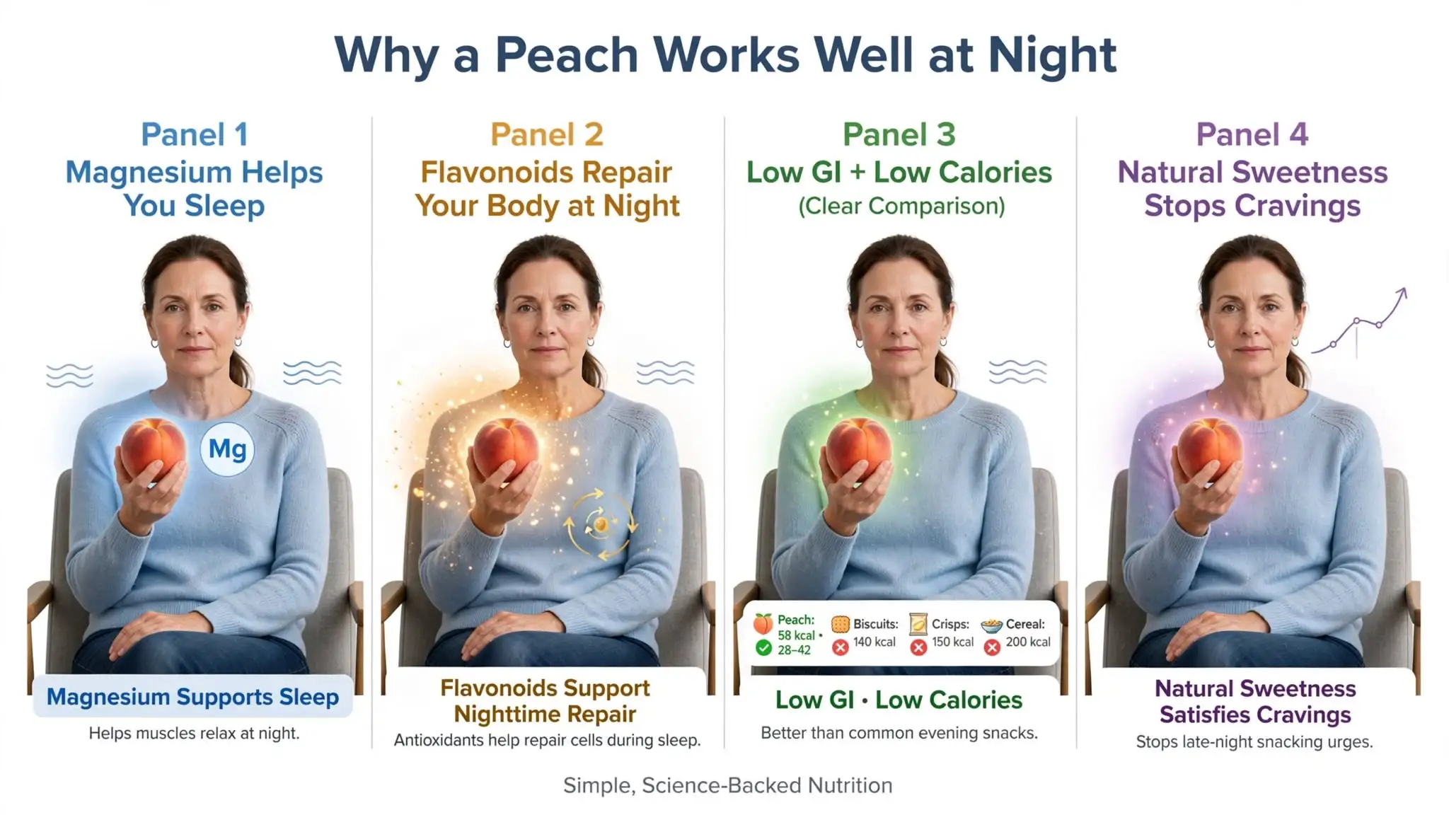 Evening peach benefits: magnesium, flavonoids, GI, cravings Image