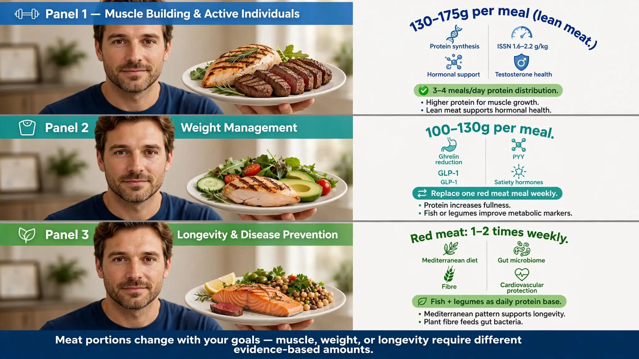 Infographic showing meat portions for different health goals Image