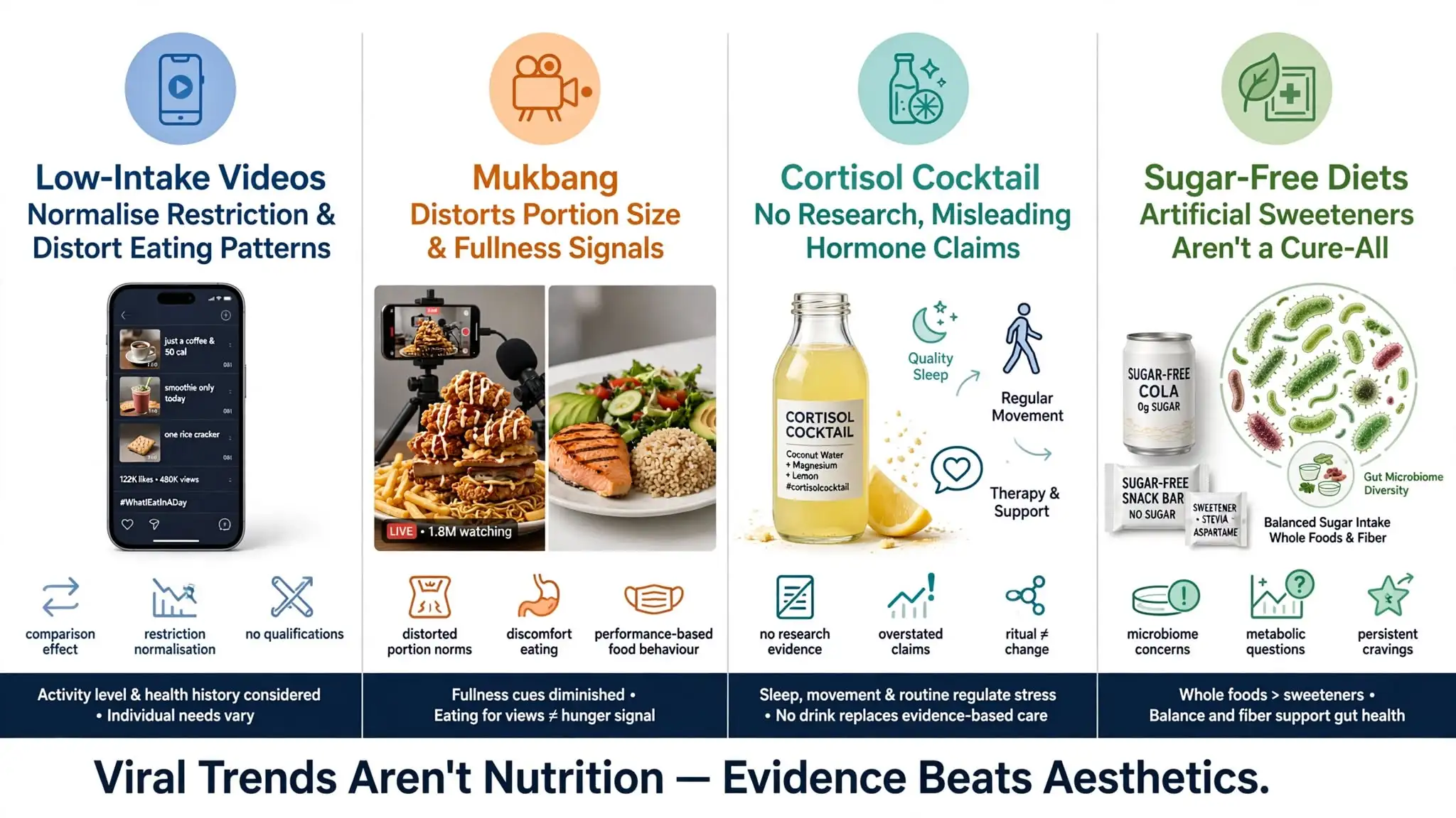 Infographic showing risks of viral social‑media diet trends Image