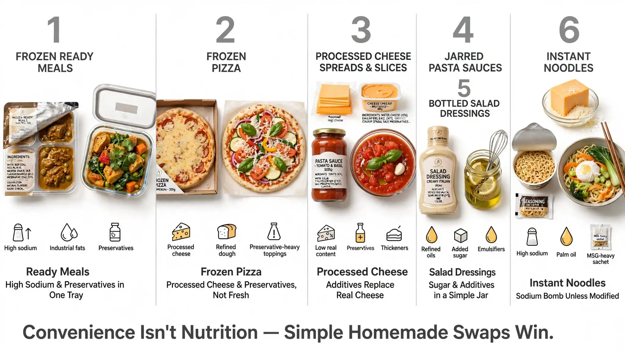 Infographic comparing processed convenience foods with healthier homemade swaps Image